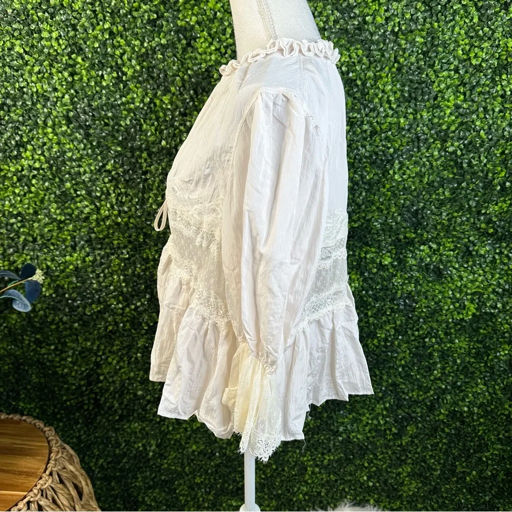 NWT FREE PEOPLE Forever Young Bed Jacket White INTIMATELY TOP LACE IVORY SIZE - Picture 7 of 10